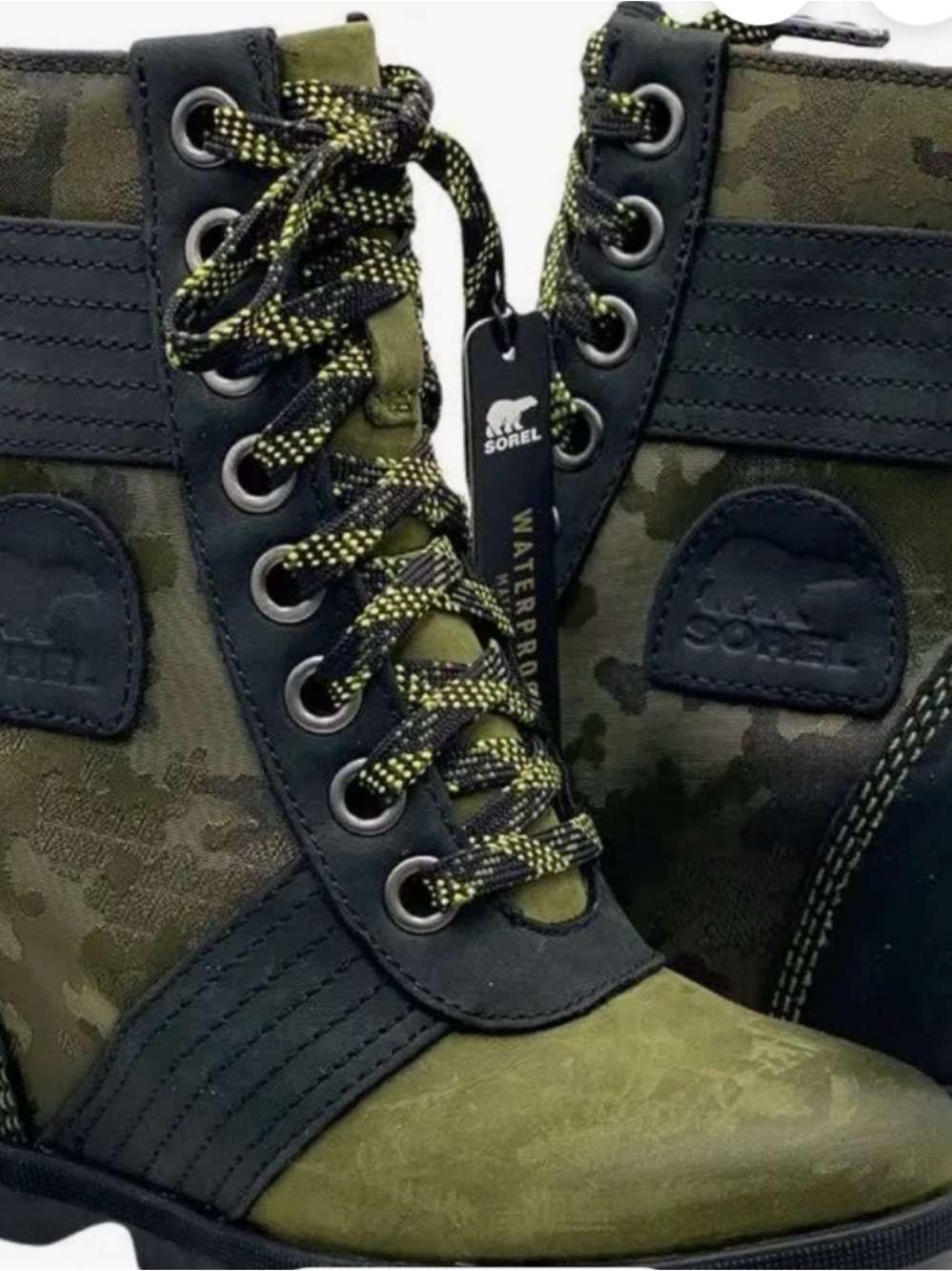 Sorel Olive Green Camo Lexie Wedge Boots